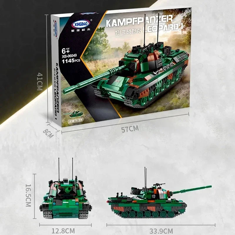 Educational Germany WW2 Leopard 1 Main Station Tank Model Military Armored Car Series DIY Toys Building Blocks Gift for Boys