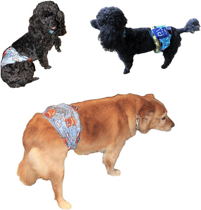 Leak Proof Waterproof Diapers Dog Belly Band Male Wrap Washable Reusable Absorbent Pad Lined for Small Medium Large Pets Black (L: Waist 14" - 18", Gray Dog)