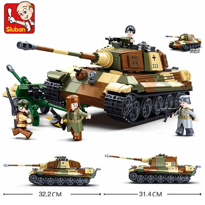 Military Series Building Blocks WW2 Heavy Main Battle Tank Leopard Tank Panther Set with Mini Figure Model Bricks Toys for Kids